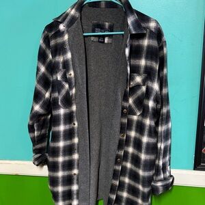 Navy and White Plaid Shirt Jacket